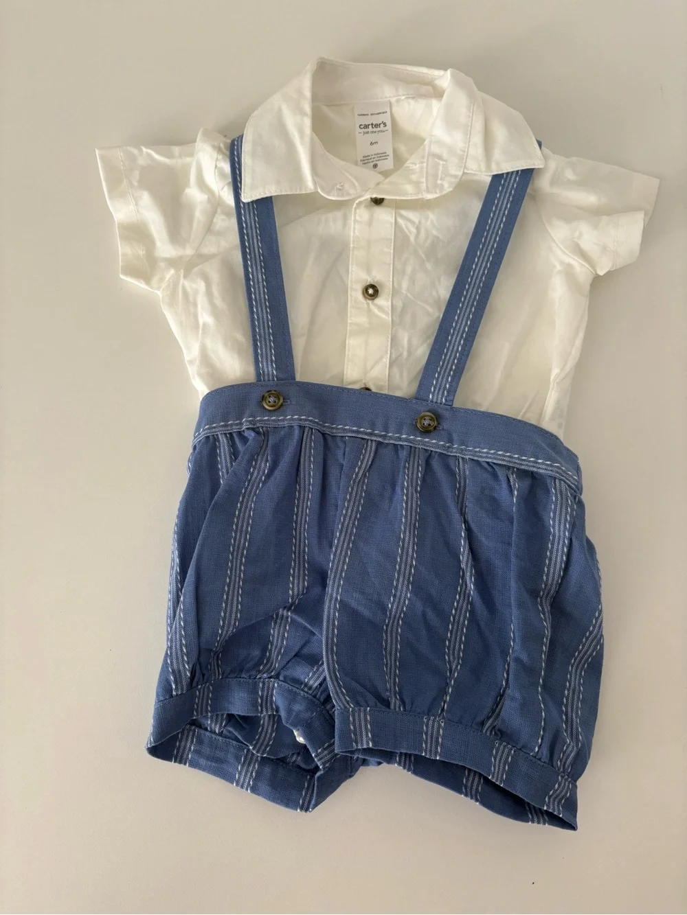 Carter's Blue Striped Suspender Shorts 6m baby